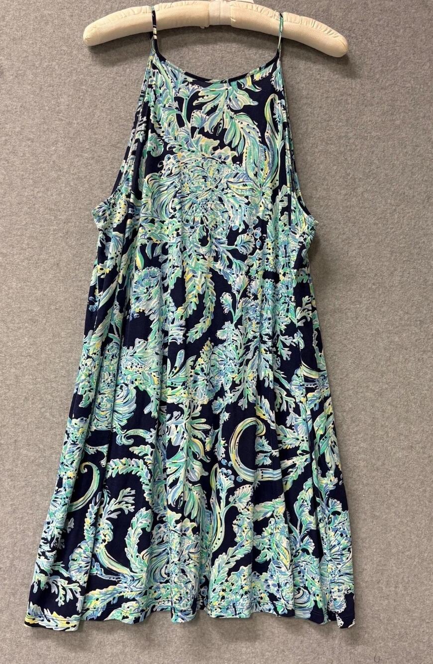 Lilly Pulitzer Margot Swing Dress High Tide Navy Scuba Doo Pima Cotton Size XL
